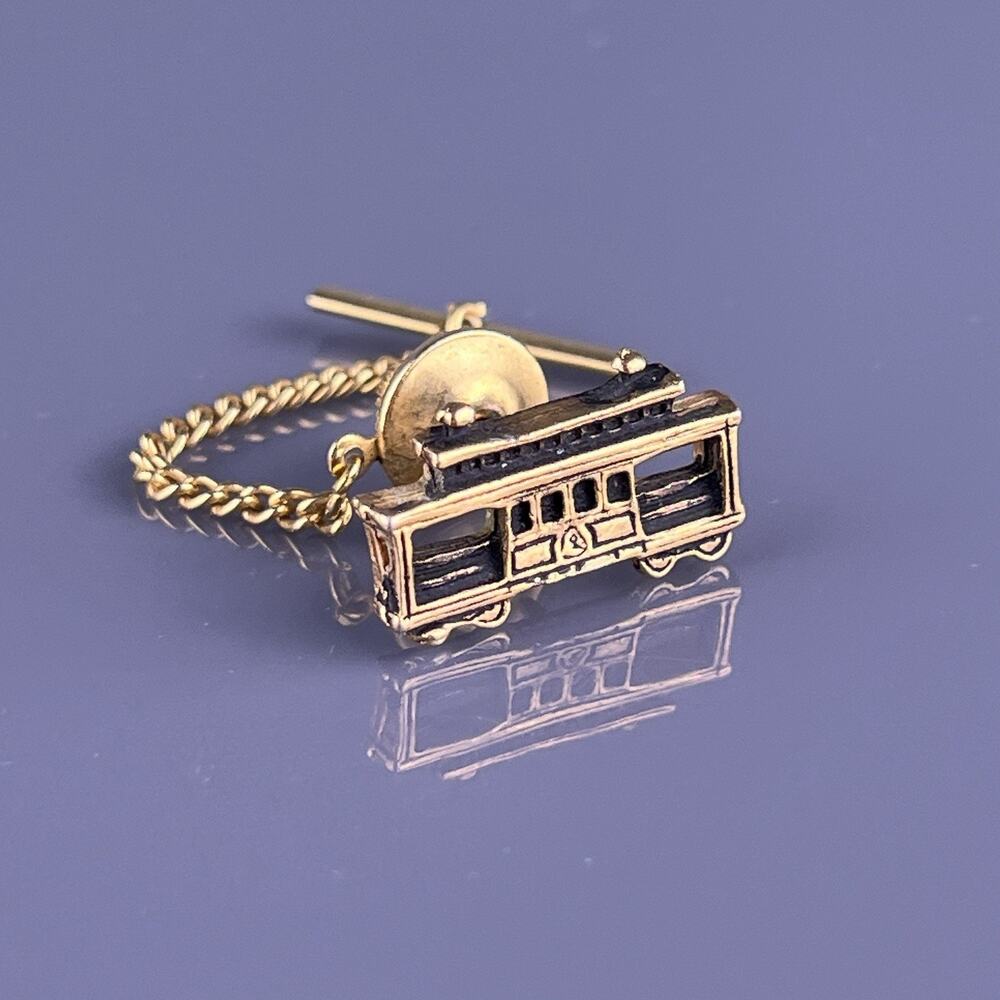 Train Passenger Car Tie Tack Lapel Pin Gold Tone Railroad Generic Vintage